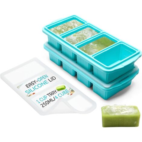 Silicone Freezer Tray With Lid - 8 Compartment Soup Container - 250 Ml Per Cavity - Oven And Dishwasher Safe - 2 Pack
