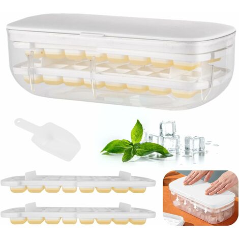 Silicone Ice Cube Tray with Lid, Ice Cube Box Silicone Ice Cube Tray with Plastic Double Layer Ice Tray with Ice Scoop for Cocktail Whiskey Beer Cola