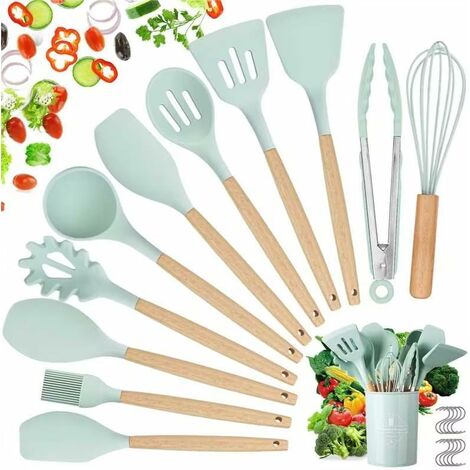 Silicone Cooking Utensils Set - Heat Resistant Kitchen Utensils, 19 Pieces  Kitchen Utensil Set, Light Green