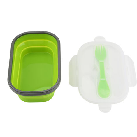 Silicone Lunch Picnic Food Fruit Box with Fork Fold able Telescopic Stretchable Container