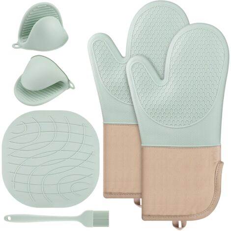 Silicone Oven Gloves Pot Holders Set 6 Heat Resistant 230degreeC Baking Grilling
