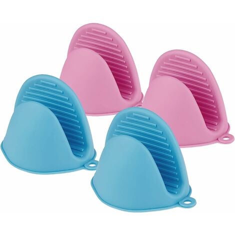 Silicone Oven Mitts,2 Pair Silicone Kitchen Pot Holders,mini Oven Oven Mitt  Heat Resistant(blue+pink)