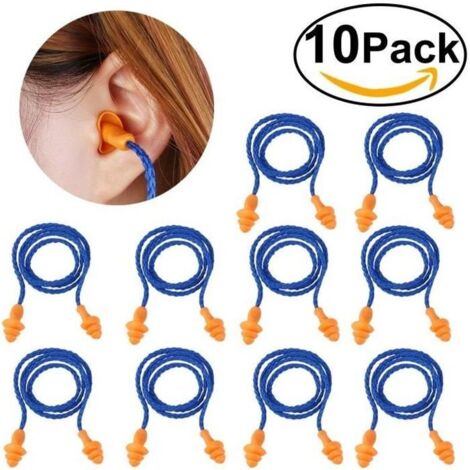 Silicone Réutilisables Bouchons d’oreilles Antibruit avec Cordon 10 paires