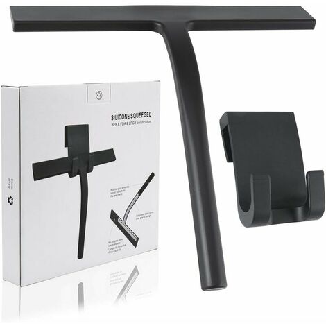 Silicone Shower Squeegee with Stainless Steel Core for Shower, Bathroom, Mirror, Cleaning Glass, Tile (Black, Mall)