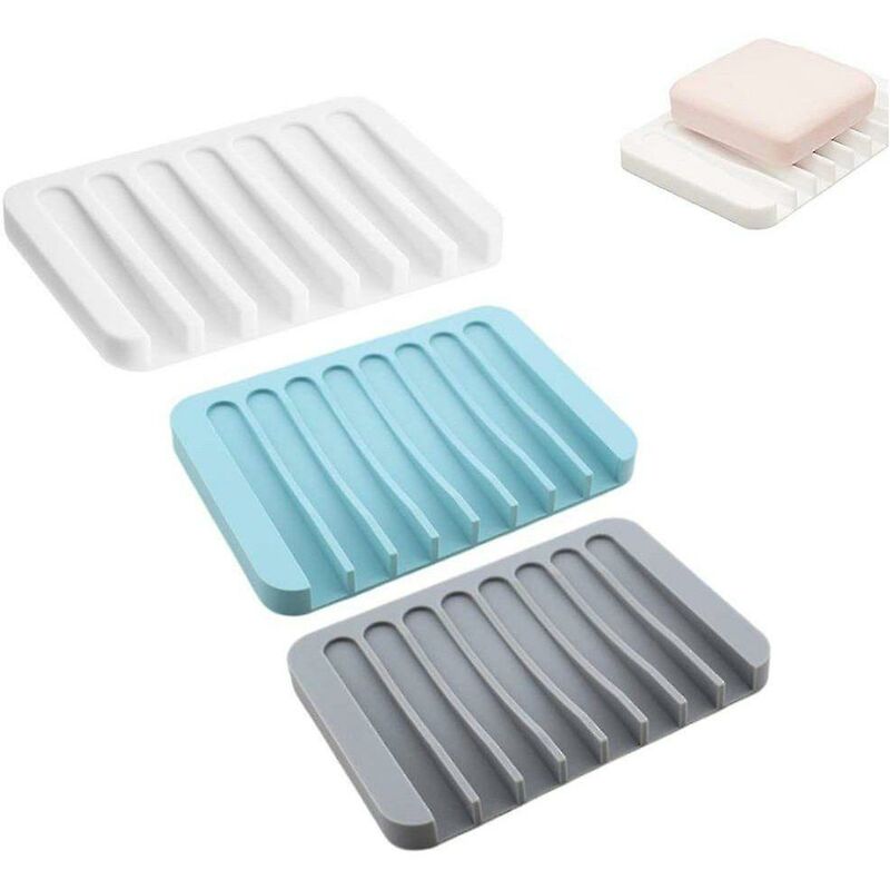 Silicone Soap Dish, Set of 3 Soap Dishes Silicone Shower Soap Dish Self Draining Soap Dish Soap Saver Dish