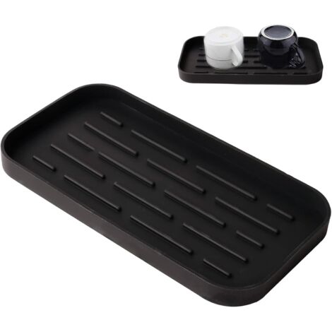 Silicone Sponge Holder Silicone Sink Organizer Non-Slip Soap Holder Kitchen Organization Tray for Soaps Sponges Brushes (Black)