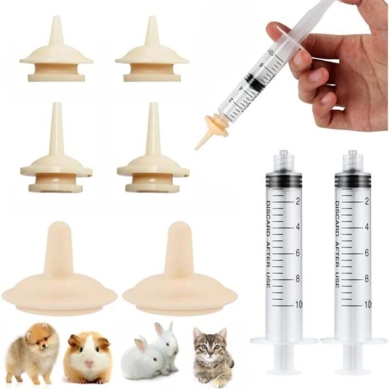 Silicone Tétines d'alimentation pour Chatons et Chiots, Réutilisables Mini Tétines, Avec 2 Seringues D'alimentation pour Animaux