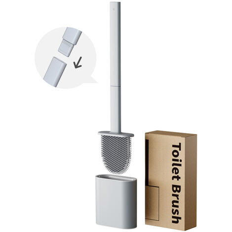 Silicone Toilet Brush for Deep Cleaning and Quick Drying Non-Drip Holder, Flexible and Non-Scratch Bathroom Brush, Grey