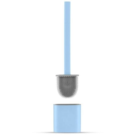 Silicone Toilet Brush Holder, Flat Toilet Brush and Holder, Anti-Drip, Antibacterial, Ventilated Toilet Brush, Quick Drying, Odorless, Wall/Floor Mounted Toilet Brush, Bathroom and Toilet, Blue
