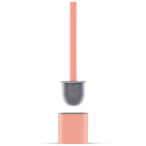 Silicone Toilet Brush Holder, Flat Toilet Brush and Holder, Anti-Drip, Antibacterial, Ventilated Toilet Brush, Quick Drying, Odorless, Wall/Floor Mounted Toilet Brush, Bathroom and Toilet, Pink