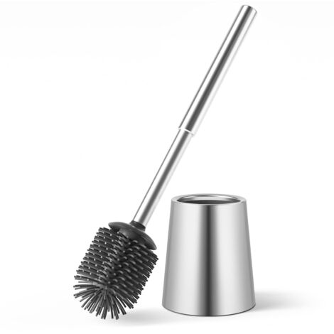 Silicone Toilet Brush w/ 304 Stainless Steel Holder  Modern, Hygienic, Easy Clean Free Standing