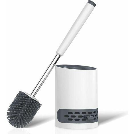 Silicone Toilet Brush with Holder,Toilet Brush Set with Flexible Bristle Brush,Hidden Tweezer Handle,Quick Drying Toilet Brush Set,Flooring/Mounted Wall