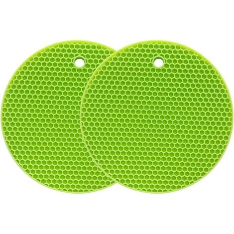 Silicone Trivet Mat Multi-Purpose Drying Mat Heat Resistant up to 464°F, Pot Holder, Waterproof, (Set of 2) Non-Slip, Flexible, Durable (Green)
