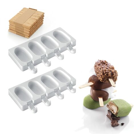 silikomart  GEL01M Set Stampo in Silicone per Gelati MINI CLASSIC, Antiaderente, 4 cavità, Confezione da 2 Stampi per Dolci + 50 Stecchi in Legno, Easy Ice Cream, 73 x 38 h 18 mm, Made in Italy