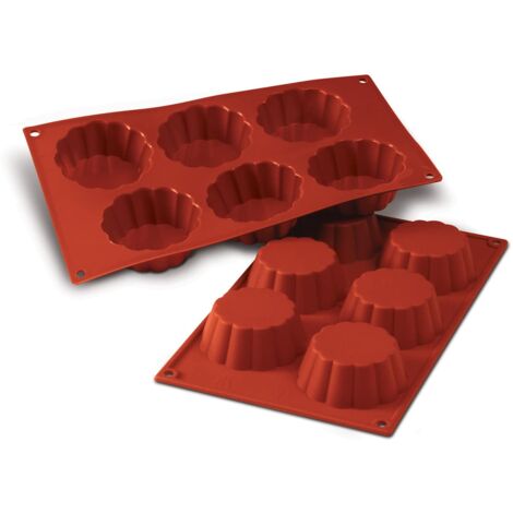 Silikomart  SF034 Stampo in Silicone per Monoporzioni BRIOCHETTE, Antiaderente, 6 Monoporzioni, Confezione da 1 Stampo per Dolci, Ø 79 h 37 mm, Made in Italy
