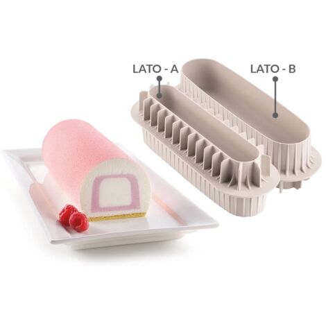 silikomart  Stampo in Silicone per Torta Moderna INSERTO BÛCHE & CAKE, Antiaderente, Confezione da 1 Stampo per Dolci, 3D Design, 200 x 35 mm, h 30 mm, Volume 190 ml, Made in Italy