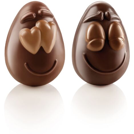 silikomart  Stampo per Cioccolato Termoformato Riutilizzabile SMILING EGGS, Confezione da 1 Stampo per Uovo di Cioccolato, Forma Faccina Smile, 77 x 108 h 82 mm, Made in Italy