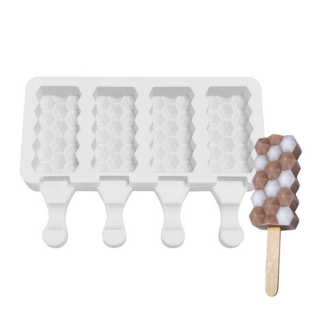 Silikon-Eisform, 4 Mulden für selbstgemachtes Eis am Stiel, DIY-Eiscremeform