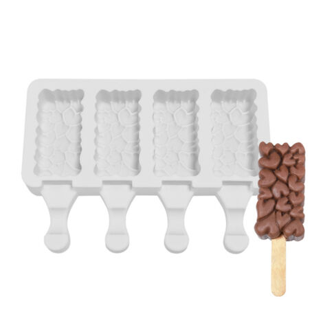 Silikon-Eisform mit 4 Mulden für selbstgemachte Eis am Stiel und DIY-Gefrierdesserts