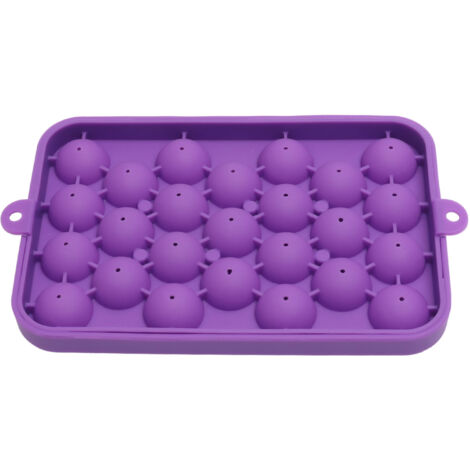 Silikon-Eiswürfelform für 25 Kugeln – Mini-Eiswürfelform in Kugelform mit lila Deckel, leicht zu entnehmen