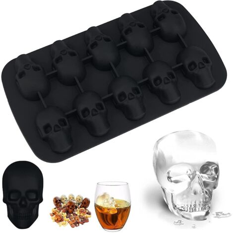 Silikon-Eiswürfelform in Totenkopfform, schwarz, BPA-frei, für 10 Eiswürfel, leicht zu entnehmende quadratische Eiswürfelformen, perfekt für