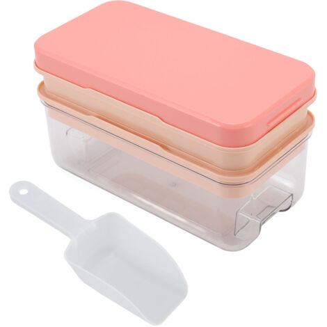 Silikon-Eiswürfelform mit zwei Etagen (64 Würfel) mit Deckel und Schaufel, leicht zu entnehmen, rosa