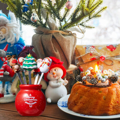 Silikon-Obstgabel für Kinder mit Keramikständer – Salatgabel aus Edelstahl – Wiederverwendbare Geschenkidee zu Weihnachten