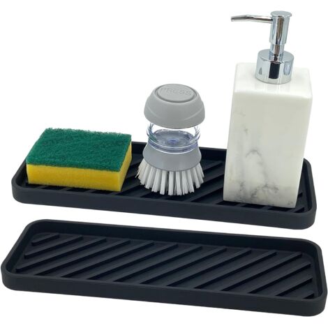 Silikon-Spülbecken-Organizer, Schwammhalter, Küchen- und Badezimmer-Organizer für Schwämme, Bürsten, Seife, Silikon-Tropfmatte, spülmaschinenfest (Schwarz, 2er-Set)