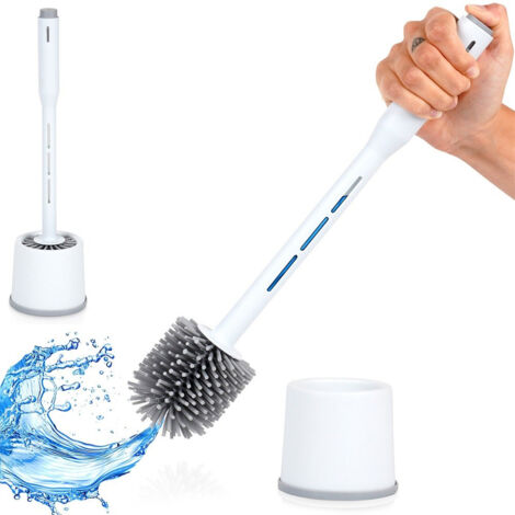 Silikon-Toilettenbürste mit Ständer und Flüssigkeitsspender, weiß, 40 cm