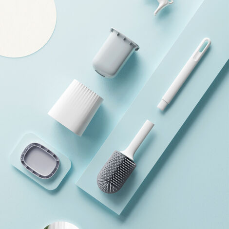 Silikon-Toilettenbürste, Toilettenschüsselbürste und Halter, Toilettenbürste mit Silikonborsten, flache, flexible Badezimmer-Toilettenbürsten mit Halter, Toilettenreinigungsbürste