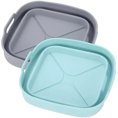 Silikonform für Heißluftfritteusen, 2-teilige Korbform für wiederverwendbare Heißluftfritteusen, faltbarer flacher quadratischer Behälter