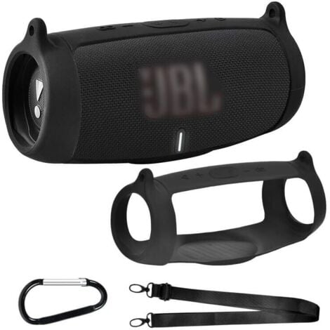 SJQKA Silikonhülle für tragbaren Bluetooth-Lautsprecher JBL Charge 5, weiche Gel-Leder-Reise-wasserdichte Gummi-Tragetasche mit Schultergurt (schwarz)