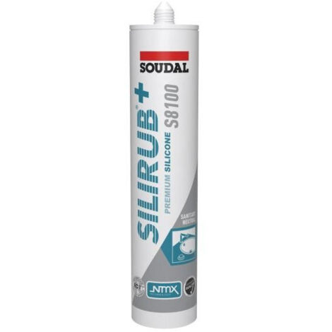 Silirub+ S8100 - Mastic silicone neutre sanitaire EC 1 PLUS - Soudal - Cartouche de 300 ml Gris joint
