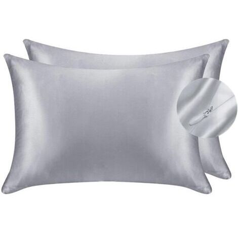 Silky satin pillowcase for hair and face - Set of 2 - Anti-wrinkle - Concealed zipper - 50 x 75 cm