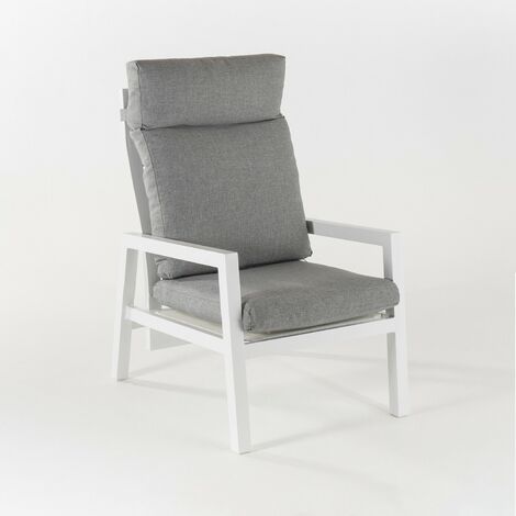 Sill n de jard n reclinable con sistema hidr ulico, Aluminio reforzado color blanco, Altura sill n 112 cm, Cojines en color gris