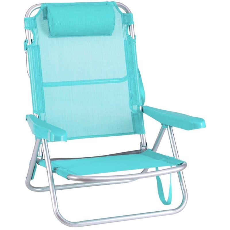 

Lolahome - Silla playa con cojín de 4 posiciones aguamarina de aluminio y textileno de 61x47x80 cm