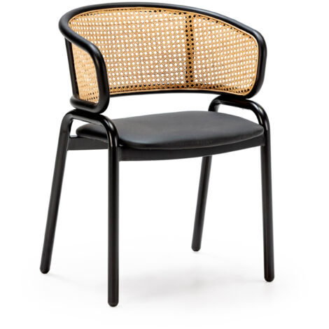 Silla 56X52X76 Ratan Natural/Metal/P.Piel Negro