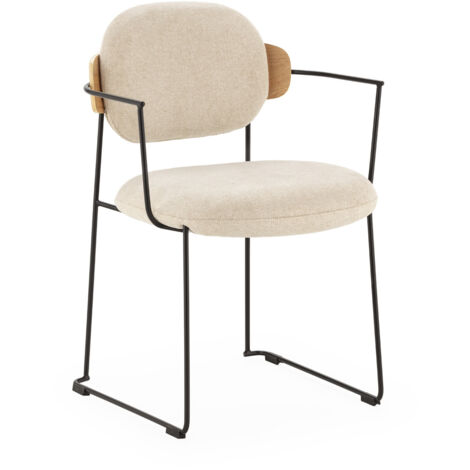 Silla 58X55,5X80,3 Metal Negro/Madera Natural/Tela Blanco