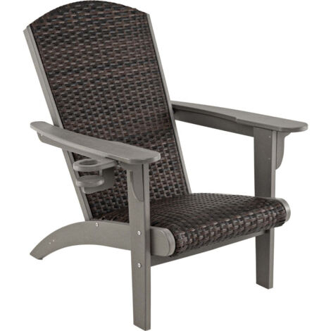 Silla Adirondack juego de 1 92 x 76 x 100 cm confort ergonómico portavasos giratorio diseño elegante en HDPE gris 200011185
