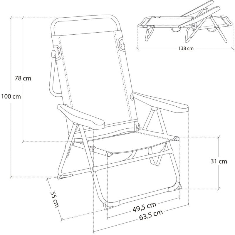 

Lolahome - Sillón de playa cama de 4 posiciones lila de aluminio y textileno de 100x56x61 cm