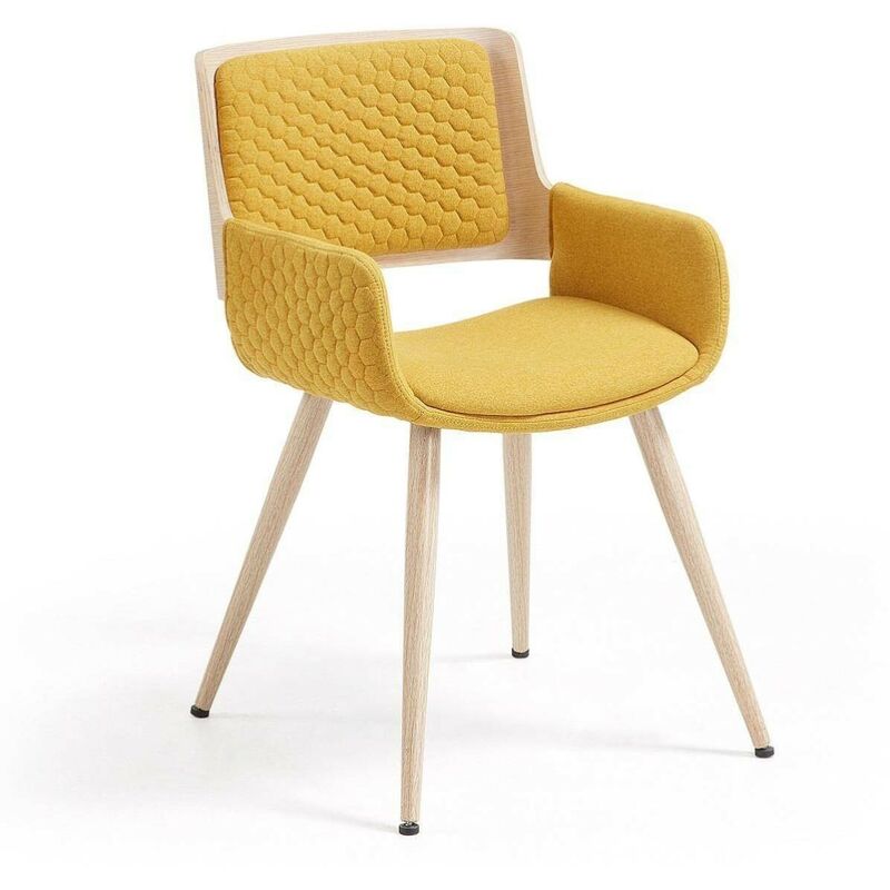 

Silla ANGIE asiento de madera curvada y tela y pies de acero apariencia madera | MOSTAZA J-81 - MOSTAZA J-81