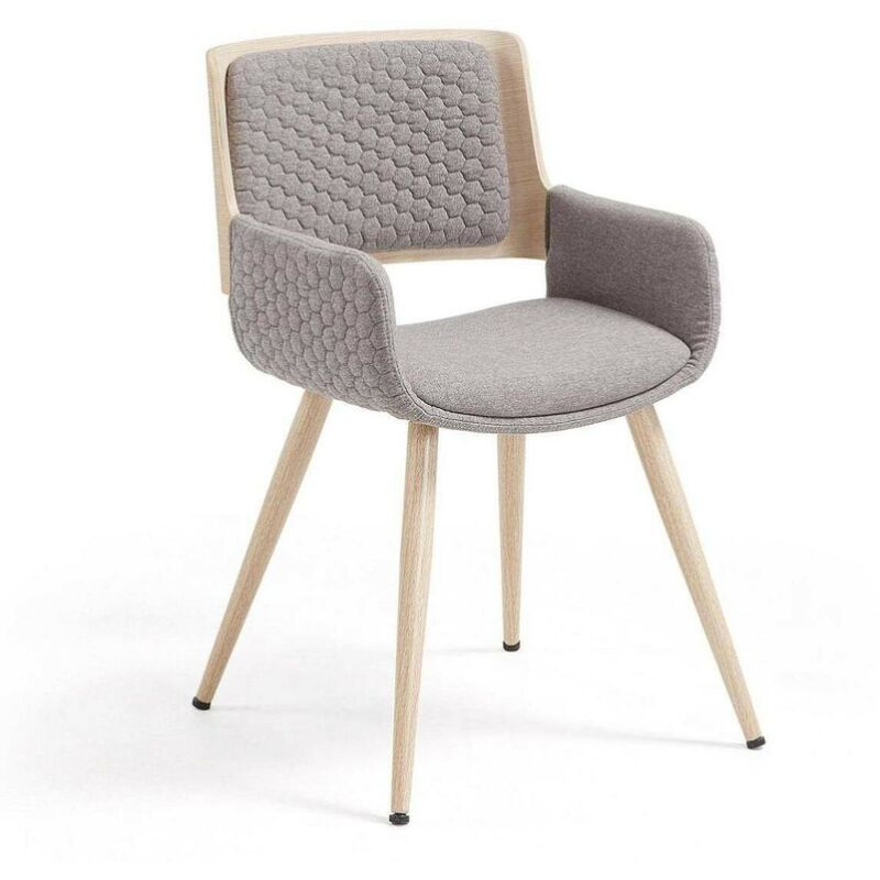 

Silla ANGIE asiento de madera curvada y tela y pies de acero apariencia madera | GRIS J-03 - GRIS J-03