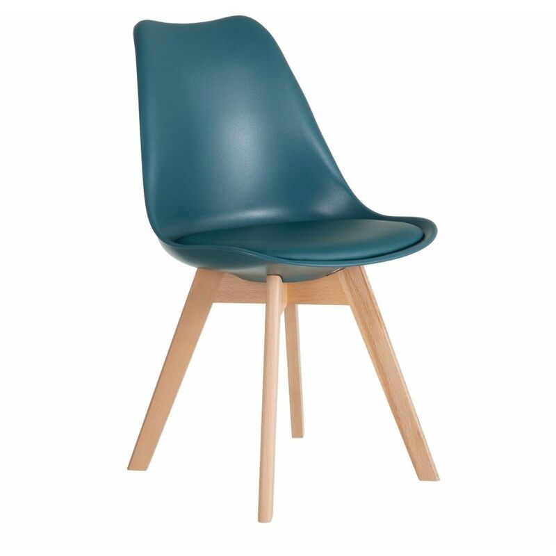 

Fanmuebles - Silla de comedor tapizada azul con patas de madera