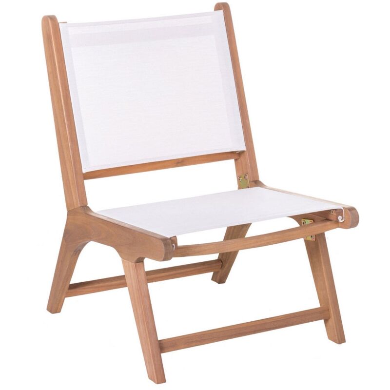 

Silla baja de jardín Nina de acacia maciza y textileno blanco de 64x50x75 cm