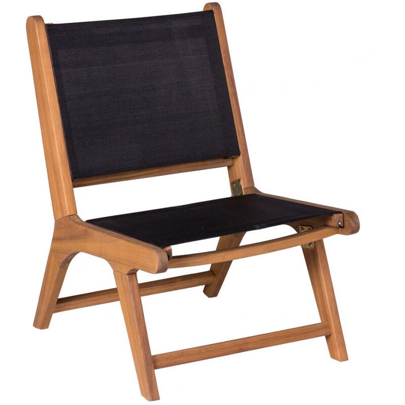 

Silla baja de jardín Nina de acacia maciza y textileno negro de 64x50x75 cm