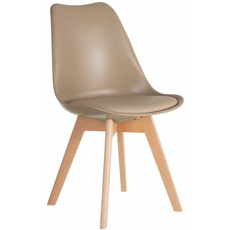 

Fanmuebles - Silla de comedor tapizada beige Vitoria con patas de madera