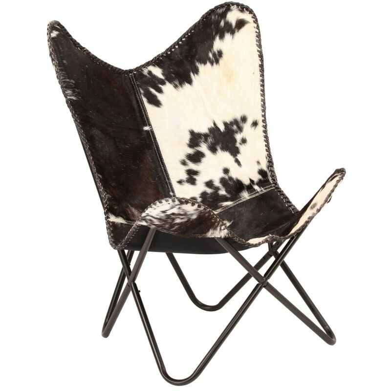 

Silla Butterfly de piel de cabra auténtica negra y blanca
