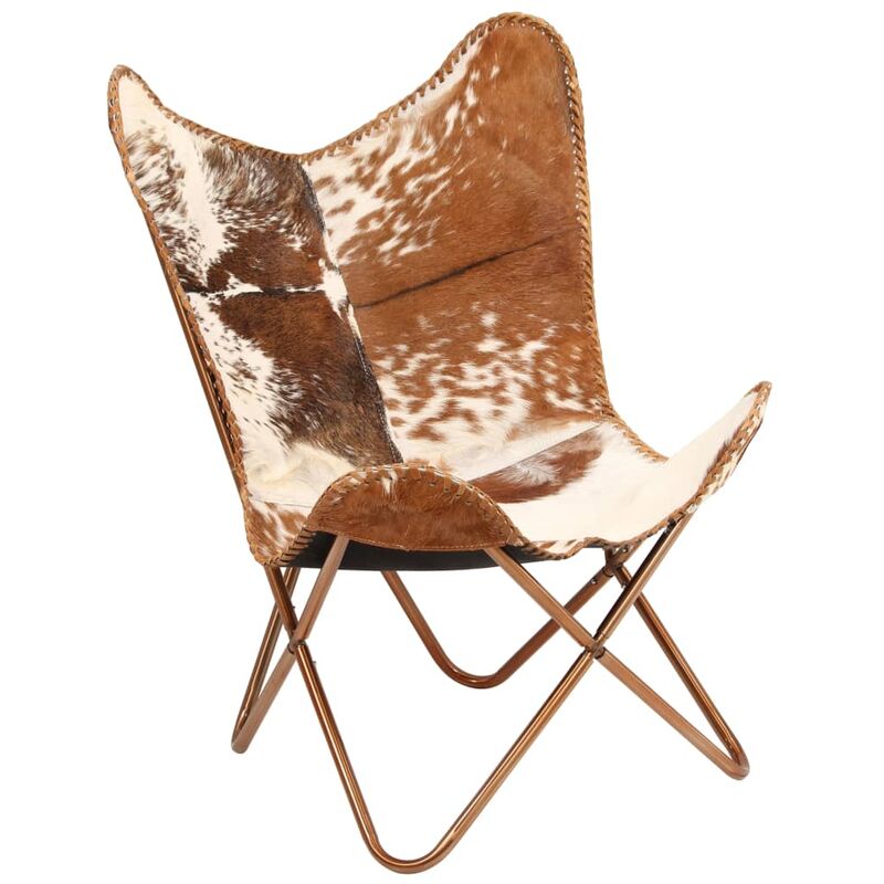 

Silla Butterfly de piel de cabra auténtica marrón y blanca - Marrón