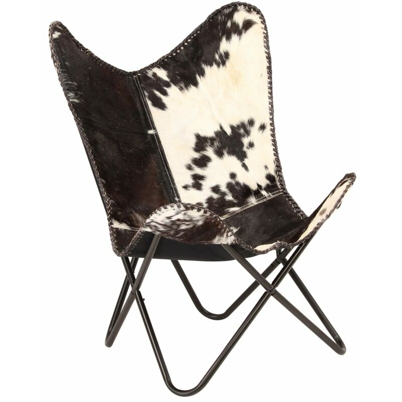 

Silla Butterfly de piel de cabra auténtica negra y blanca - Negro