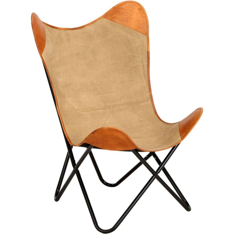

vidaXL Silla Butterfly Mariposa de Cuero Auténtico Marrón y lona - Marrón
